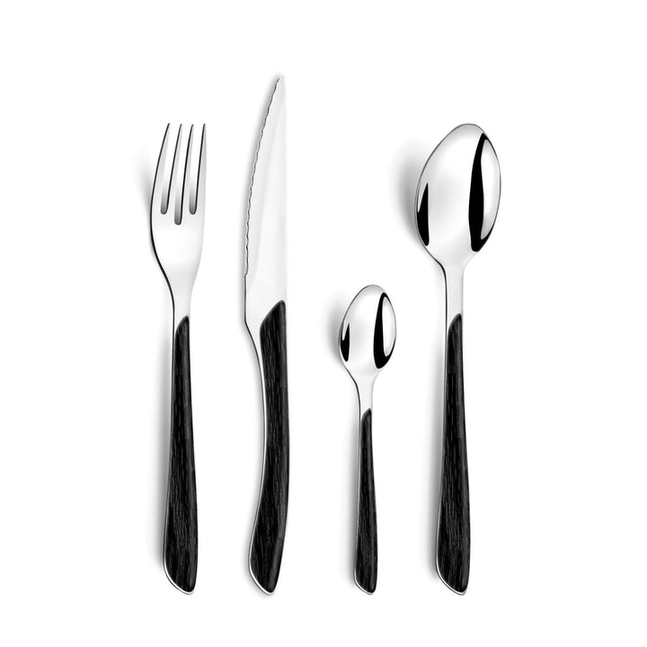 Amefa ECLAT Nature Besteckset, 24-teilig, Set für 6 Personen, Kunststoff Griffe in Holzoptik, Spülma