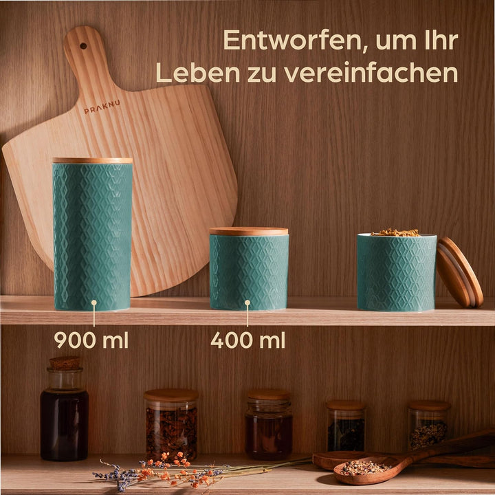 Vorratsdosen Keramik mit Deckel Luftdicht - 3er Vorratsbehälter Set aus Keramik mit Bambusdeckel Zur