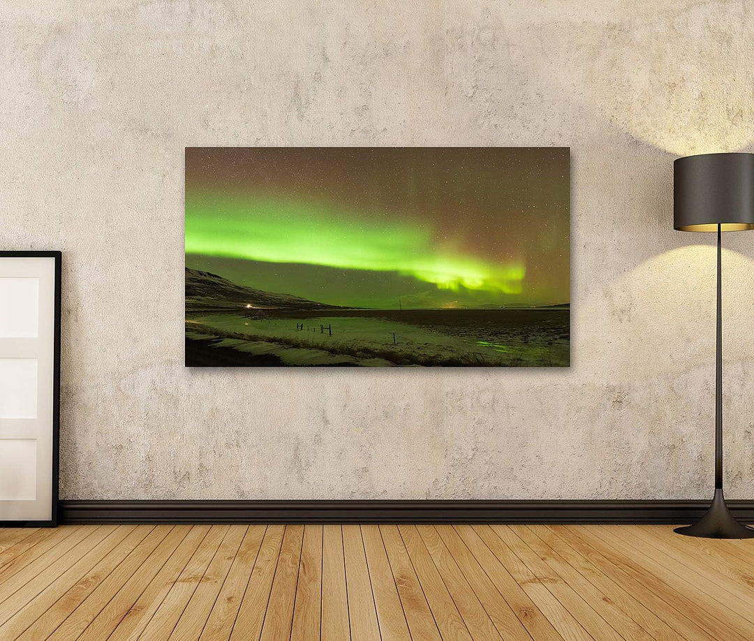 islandburner Bild auf Leinwand Nordlicht Aurora Borealis Klarer Himmel Nacht Island Natürliches Land