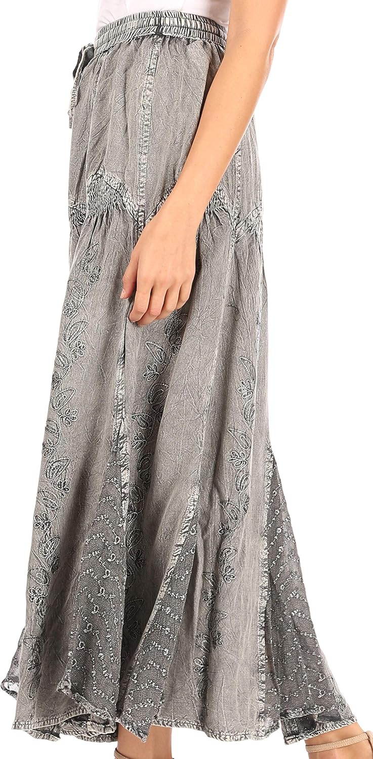 Sakkas Olivia Damen Maxi böhmischen Zigeuner Langen Rock mit elastischer Taille und Spitze Einheitsg