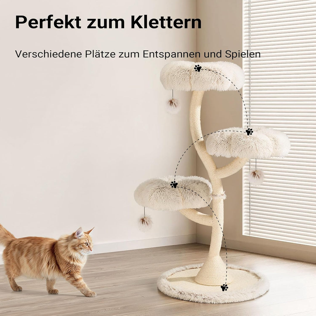 Fudajo Designer Kratzbaum mit 3 Mulden, Katzenkratzbaum Ø 59 cm und 125 cm Höhe, Katzenbaum bis max.