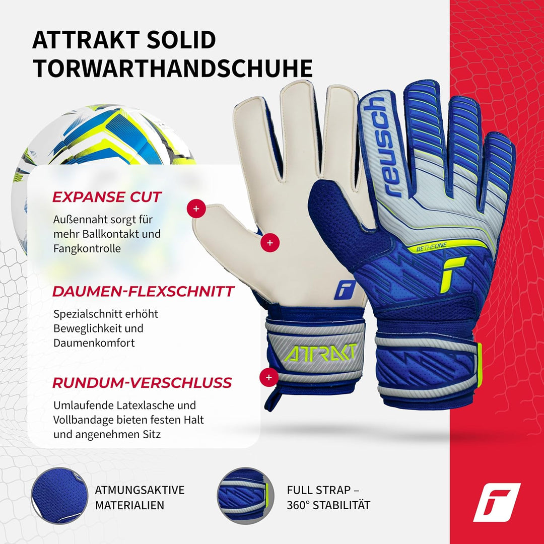 Reusch Herren Attrakt Unisex Torwarthandschuhe mit Aussennaht Schnitt und Solid Belag, Geeignet für