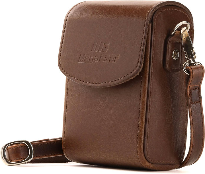 MegaGear Panasonic Lumix DC-TZ200, ZS200 Schutzhülle aus Leder mit Schultergurt, Dunkelbraun