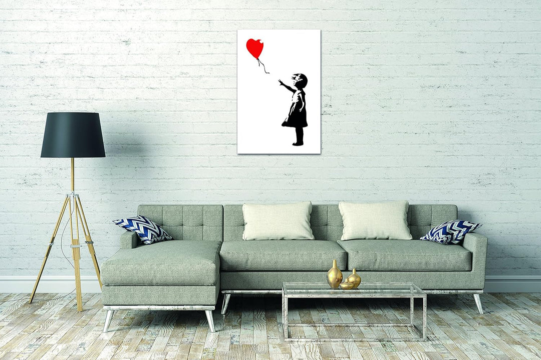 Printed Paintings Leinwand (70x100cm): Banksy Balloon Girl Mädchen mit Luftballon Street Art 100L x