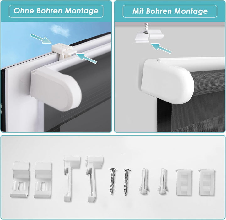 Allesin Doppelrollo schnurlos Klemmfix ohne Bohren Duo Rollos für Fenster & Tür, 90x120cm (BxH) Anth