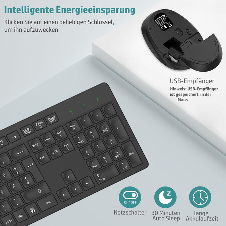LeadsaiL K786 Tastatur Maus Set Kabellose, Tastatur und Maus, QWERTZ Deutsches Layout Funktastatur m