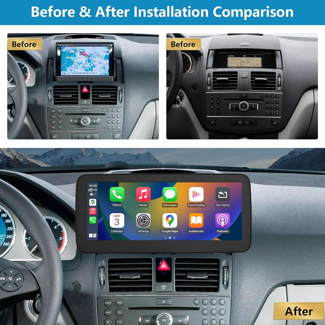 Ninetom Autoradio 10,25-Zoll-Touchscreen mit kabellosem Carplay und Android Auto für 2008-2010 Merce
