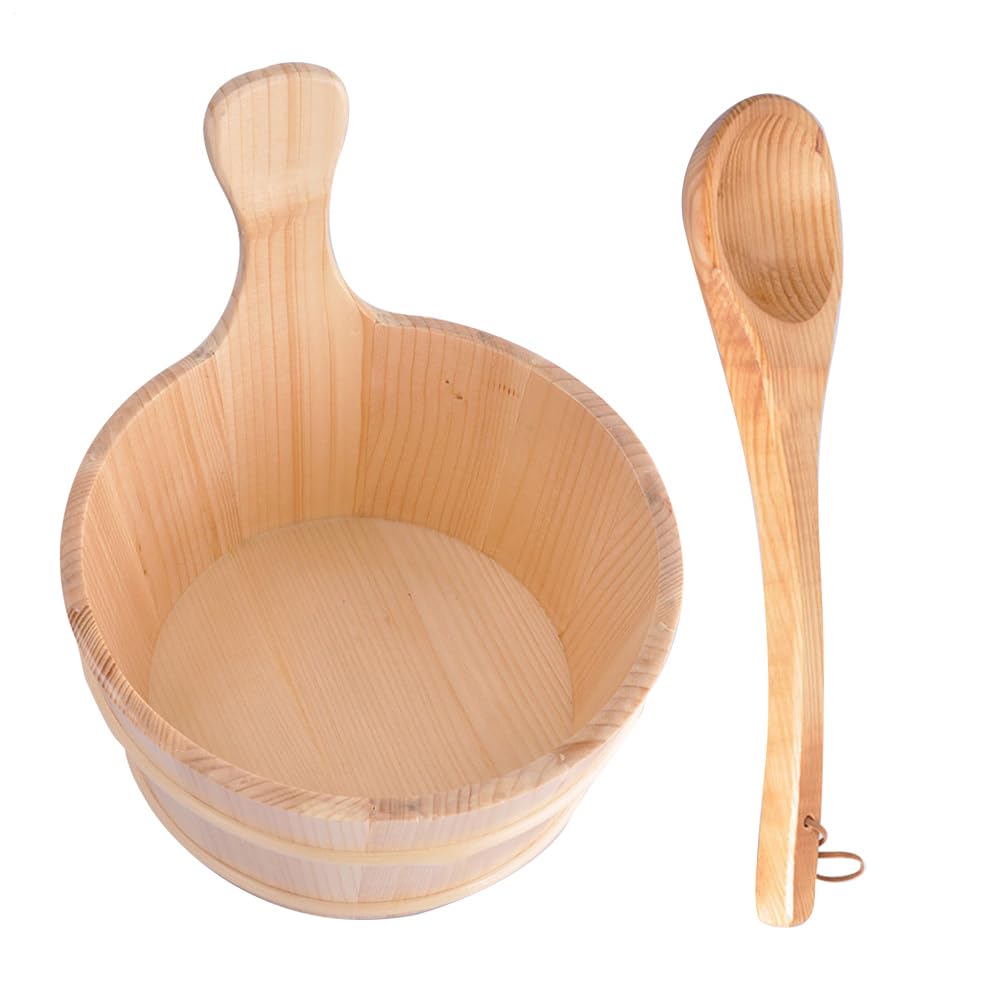 Sauna Kübel - Sauna Eimer Set Aus Naturbelassenem Holz Mit Kelle - Hitzebeständiges Saunazubehör Für