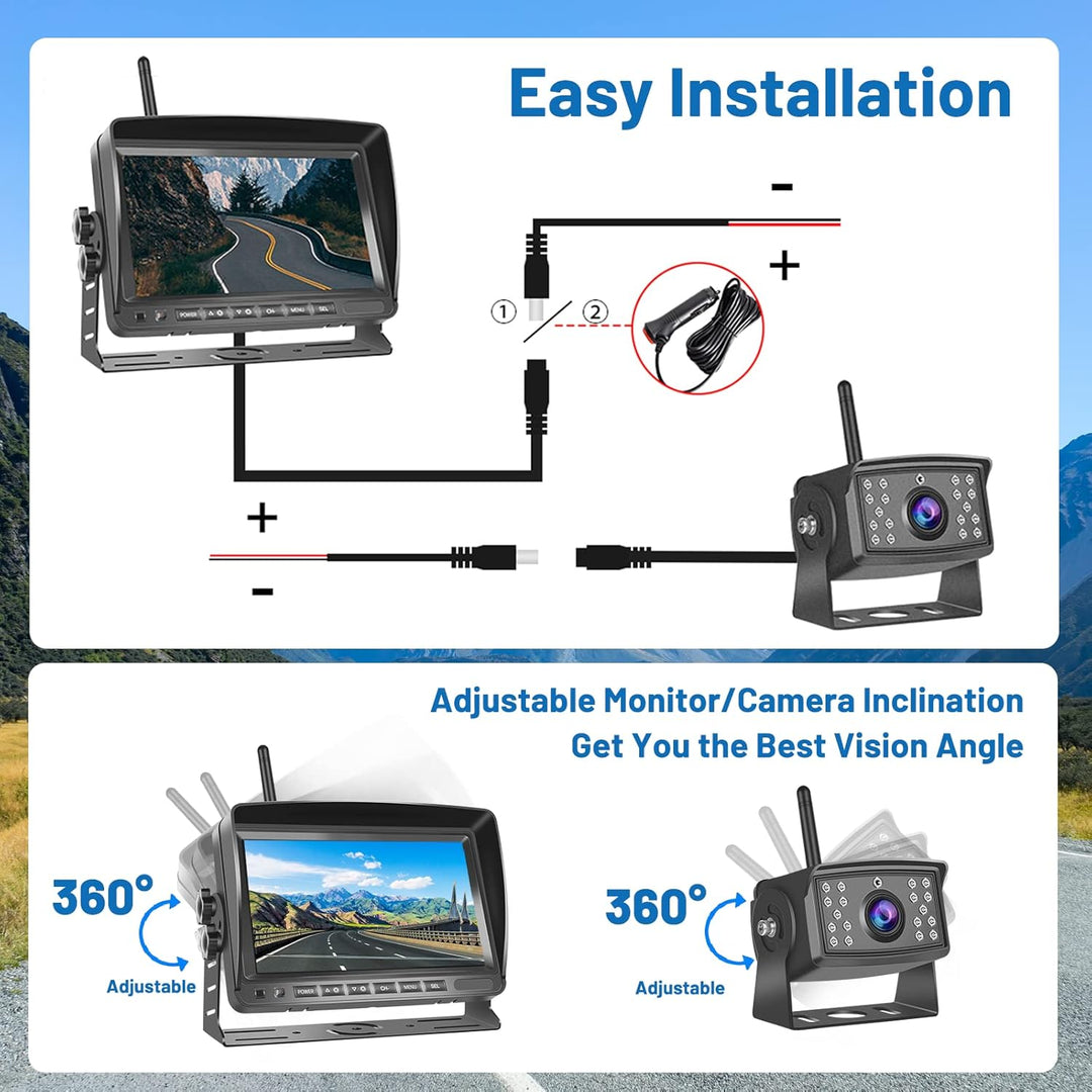 Hikity Kabellos Digital AHD Rückfahrkamera Set mit 7‘’ Split-Screen Monitor IPS Bildschirm & IP66 wa