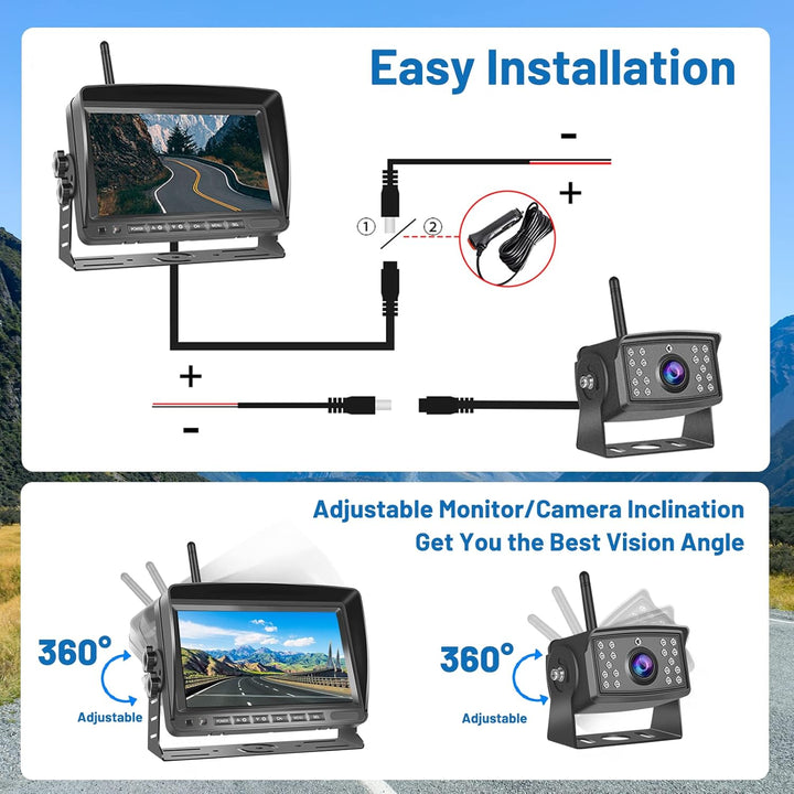 Hikity Kabellos Digital AHD Rückfahrkamera Set mit 7‘’ Split-Screen Monitor IPS Bildschirm & IP66 wa