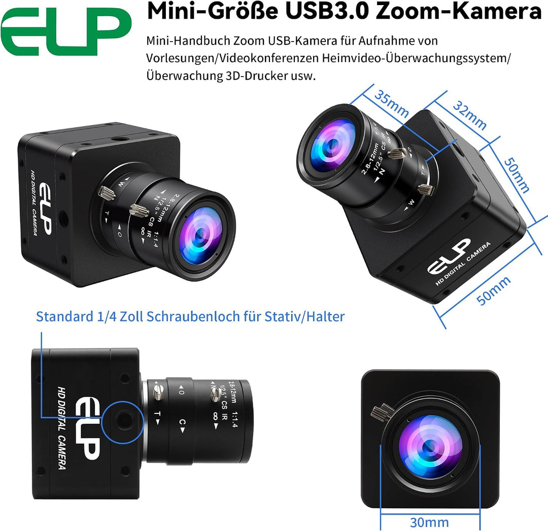 G ELP Hochgeschwindigkeit Global Shutter USB3.0 Manuelle Zoom Kamera, 720P/200fps, 1200P/120fps, USB
