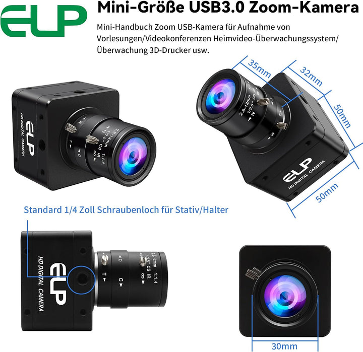 G ELP Hochgeschwindigkeit Global Shutter USB3.0 Manuelle Zoom Kamera, 720P/200fps, 1200P/120fps, USB