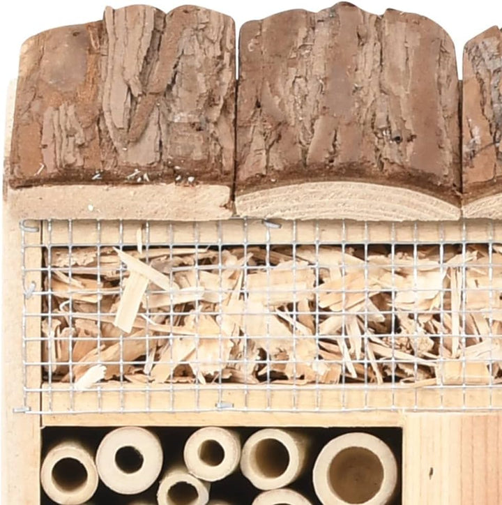 Insektenhotel aus Tannenholz 30x10x30 cm mit Nistkasten und Fächern für Wildbiene, Marienkäfer, Schm