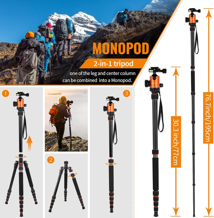 VICTIV 203 cm Kamera Stativ für Canon Nikon Sony Spiegelreflexkamera aus Aluminium, Reisestativ Foto