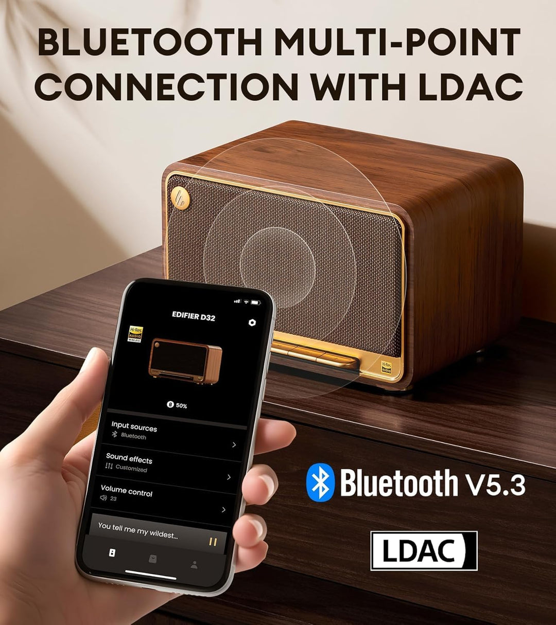 EDIFIER D32 Wireless Speaker, Hi-Res Audio, LDACAACALAC, Bluetooth V5.3, 60W(RMS), 2.1 Akustik Archi