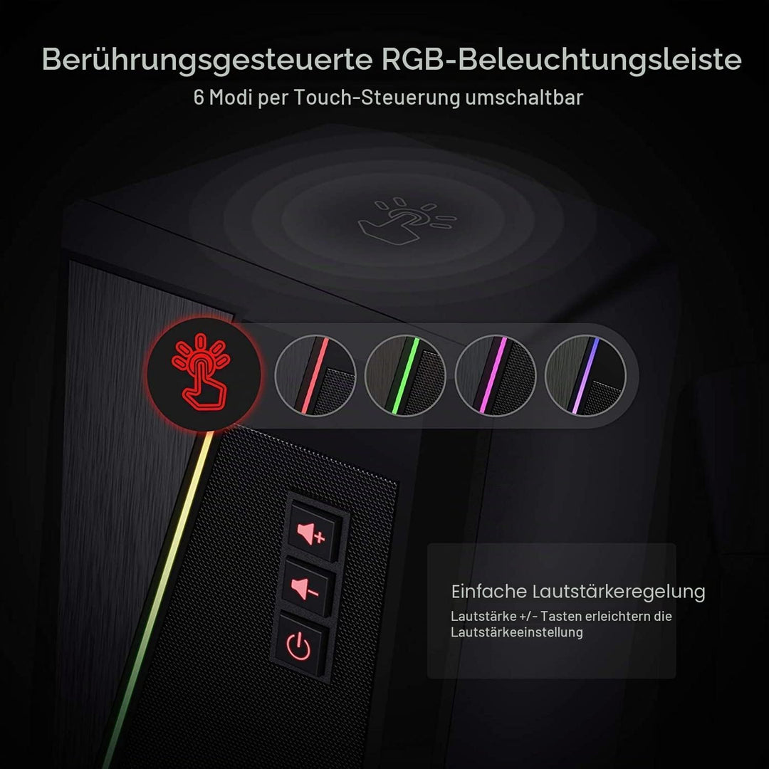 Redragon GS520 Anvil RGB Desktop-Lautsprecher, 2.0-Kanal-PC-Stereo-Lautsprecher mit 6 farbigen LED-M