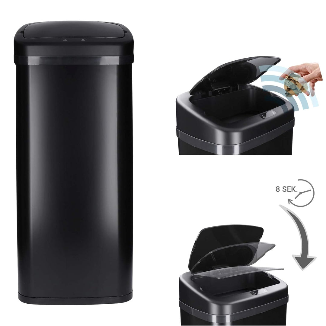 TP Sensor Müll-Eimer, Abfall-Behälter aus Edelstahl, automatischer Deckel, eckig, ca. 40 Liter, geru