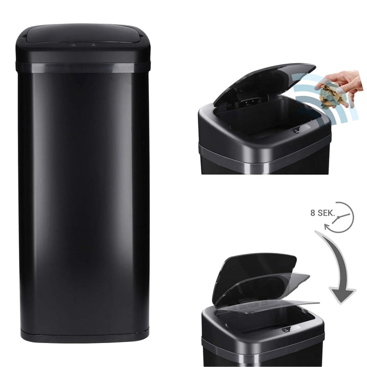 TP Sensor Müll-Eimer, Abfall-Behälter aus Edelstahl, automatischer Deckel, eckig, ca. 40 Liter, geru
