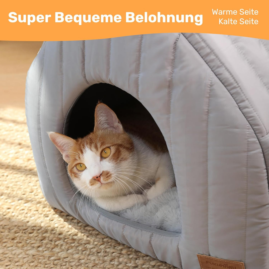 FUKUMARU Katzenbett grosse Katzen Katzenhöhle-43x43x45cm,Katzenhaus Indoor Mit abnehmbarem Katzenkis