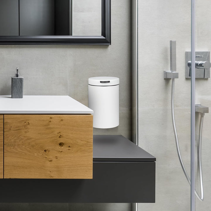 Relaxdays Kosmetikeimer Wandmontage, 3 l, Absenkautomatik, Inneneimer, Edelstahl, runder Badezimmer