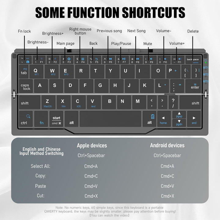 Leise Tastatur Faltbare QWERTY BT mit Magnetischem Ständer, Aluminium Mini Tragbare Kabellose Tastat