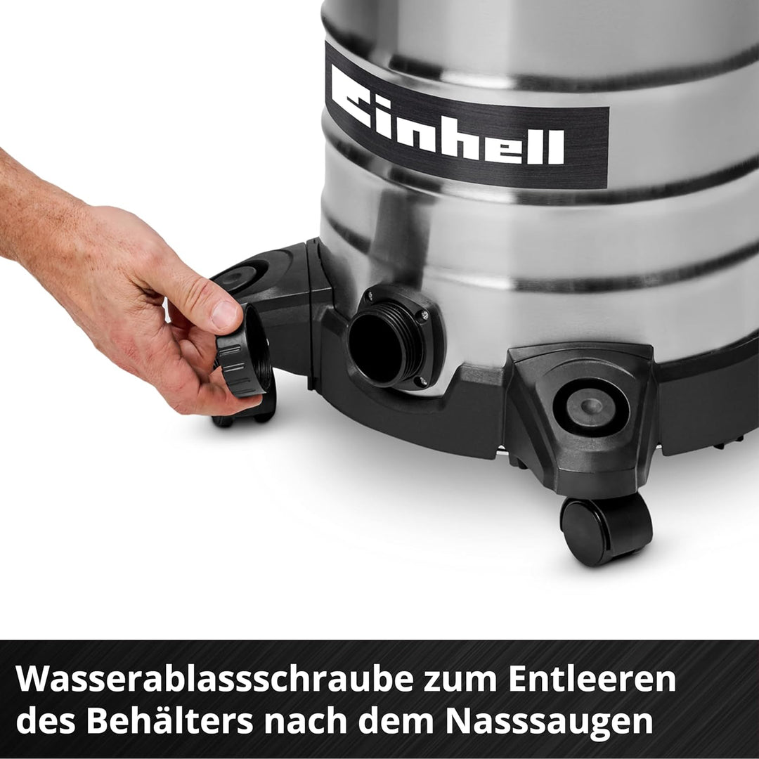 Einhell Nass-Trockensauger TC-VC 3055 S (950 W, 190 mbar Saugleistung, 30 L Edelstahlbehälter, Rolle