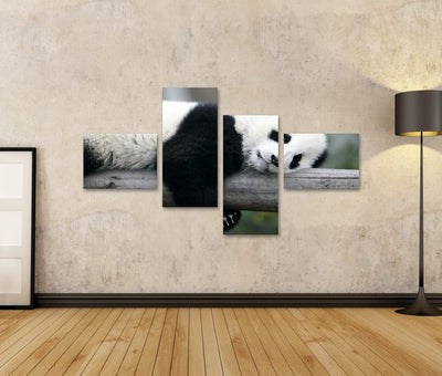 Bild auf Leinwand Panda Bear Wandbild Poster Kunstdruck Bilder Format: 150x80cm - 4 Teile, Format: 1