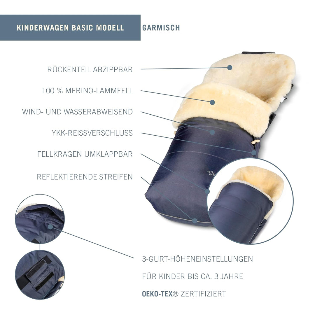 Fellhof 109403 Lammfell-Fusssack Garmisch, Oeko-TEX® Standard 100 Zertifiziert, 45x97 cm, Wind- und