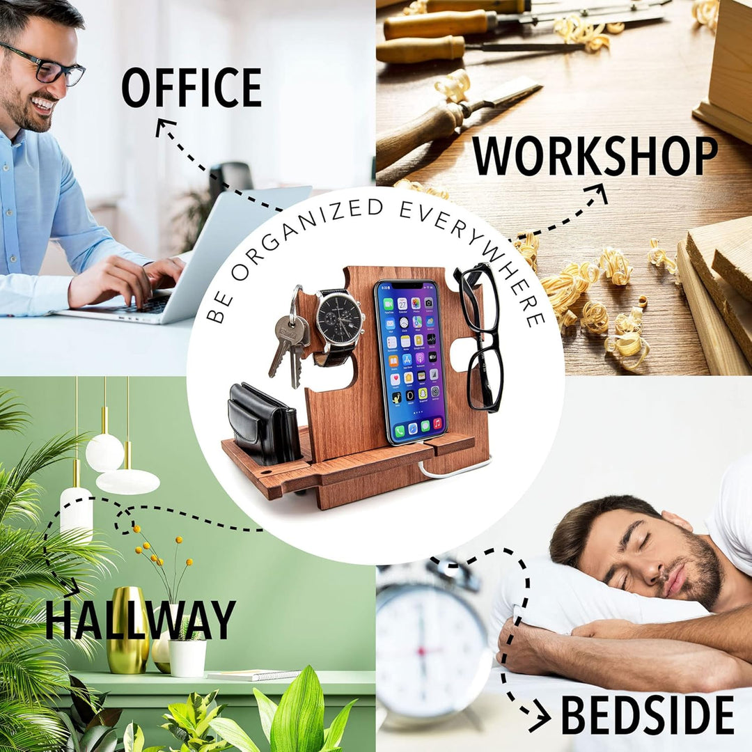 Dockingstation aus Holz, Idee für Männer, Smartphone-Ständer - Nachttischhalter für Ihn, Desk Organi