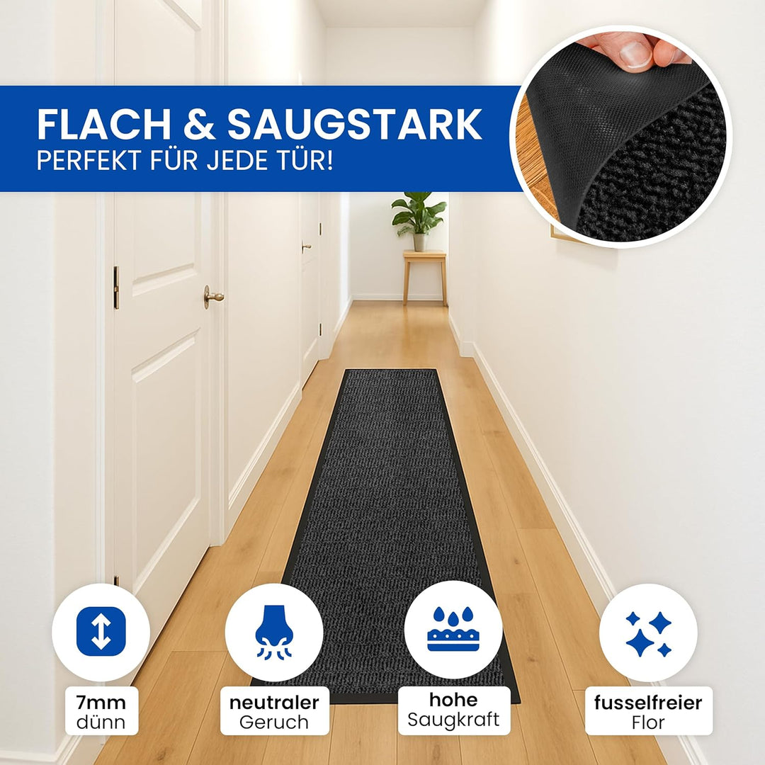Gentle North Hochwertige Fussmatte grau schwarz 60x180cm gross für Innen & Aussen - Schmutzfangmatte