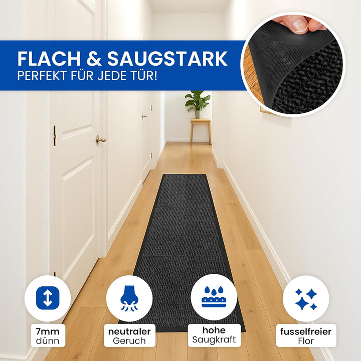 Gentle North Hochwertige Fussmatte grau schwarz 60x180cm gross für Innen & Aussen - Schmutzfangmatte