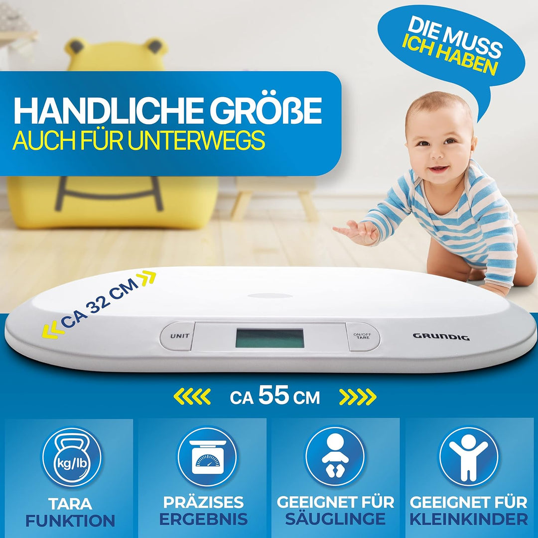GRUNDIG Babywaage | Digitale Kinderwaage bis 20Kg | digitale LED Anzeige | Gewichtskontrolle ab Gebu