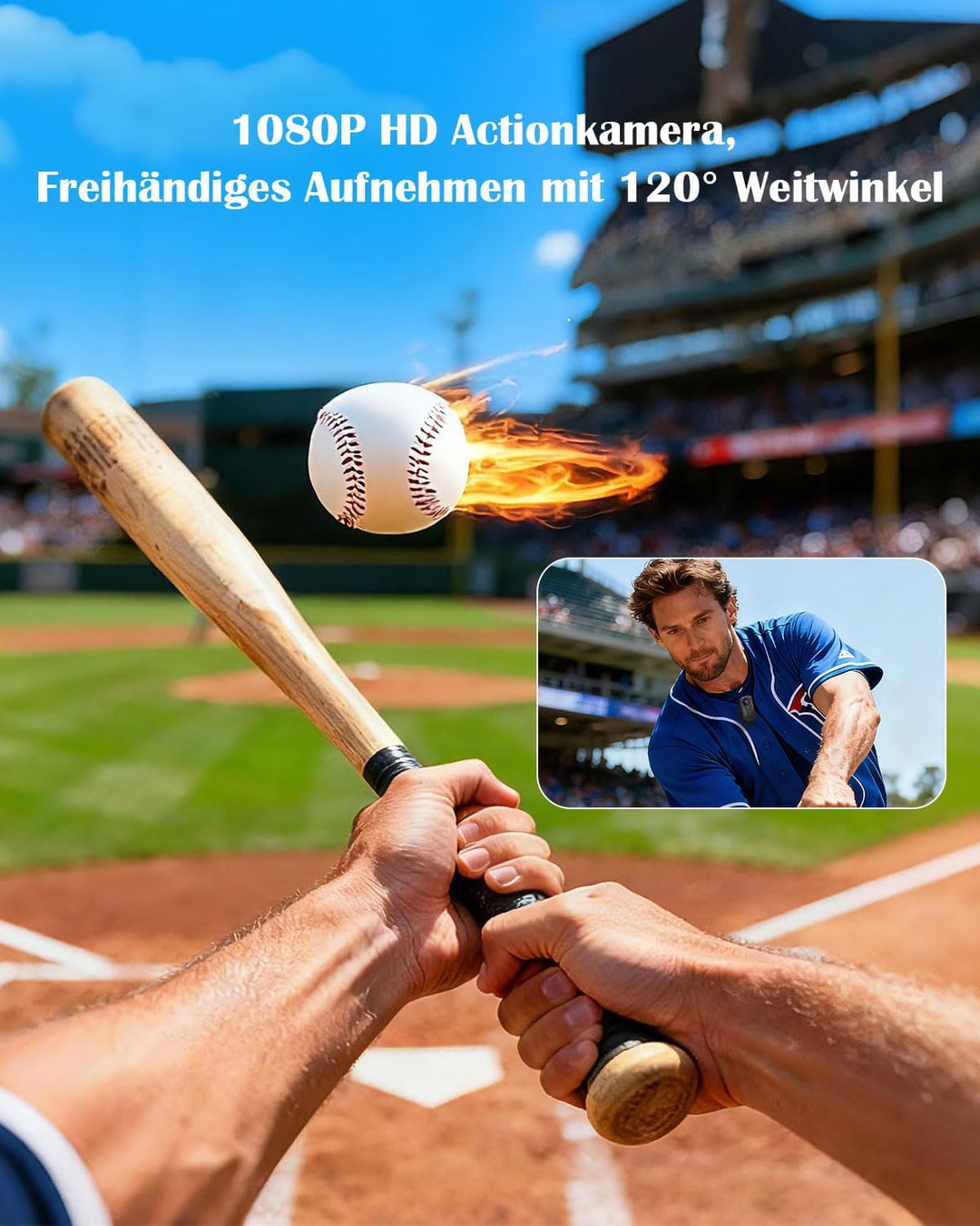 Mini Action Cam, 1080P HD Actionkamera, Sportkamera 120° Weitwinkel Körperkamera Bodycam mit Display