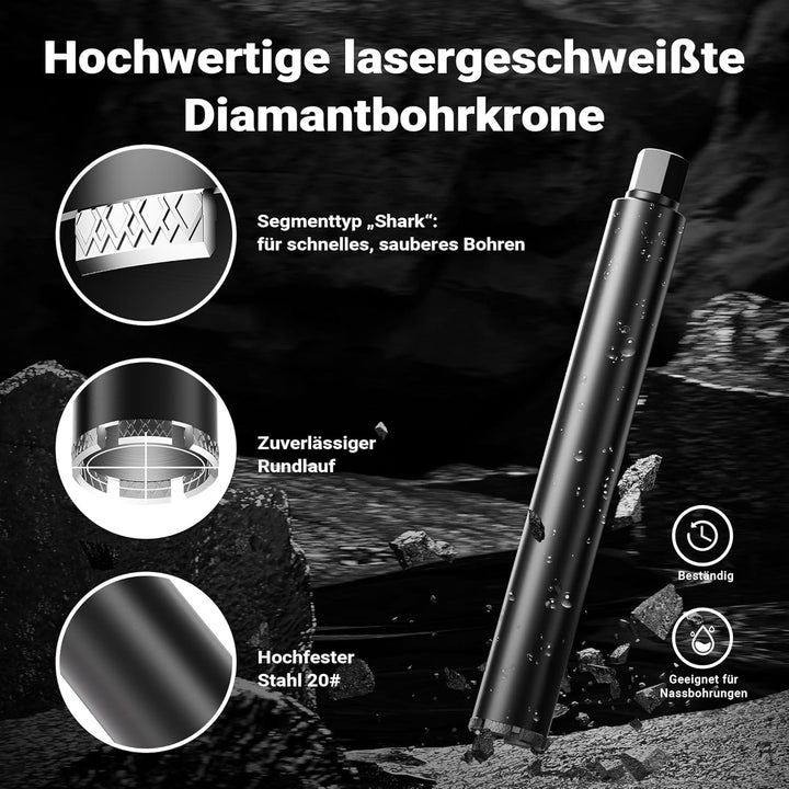 Wiltec Diamantbohrkrone Typ 2 (Mesh) Ø 67 mm, Bohrkrone 450 mm, 1¼ UNC Nassbohrkrone, Diamantbohrer