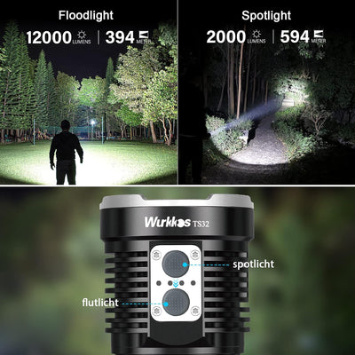 Wurkkos TS32 Taschenlampe USB C Wiederaufladbar, 15000 Lumen Taschenlampe mit leistungsstarken 12*Ni