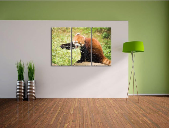Pixxprint Niedlicher roter Panda Bunstift Effekt 3-Teiler Leinwandbild 120x80 Bild auf Leinwand