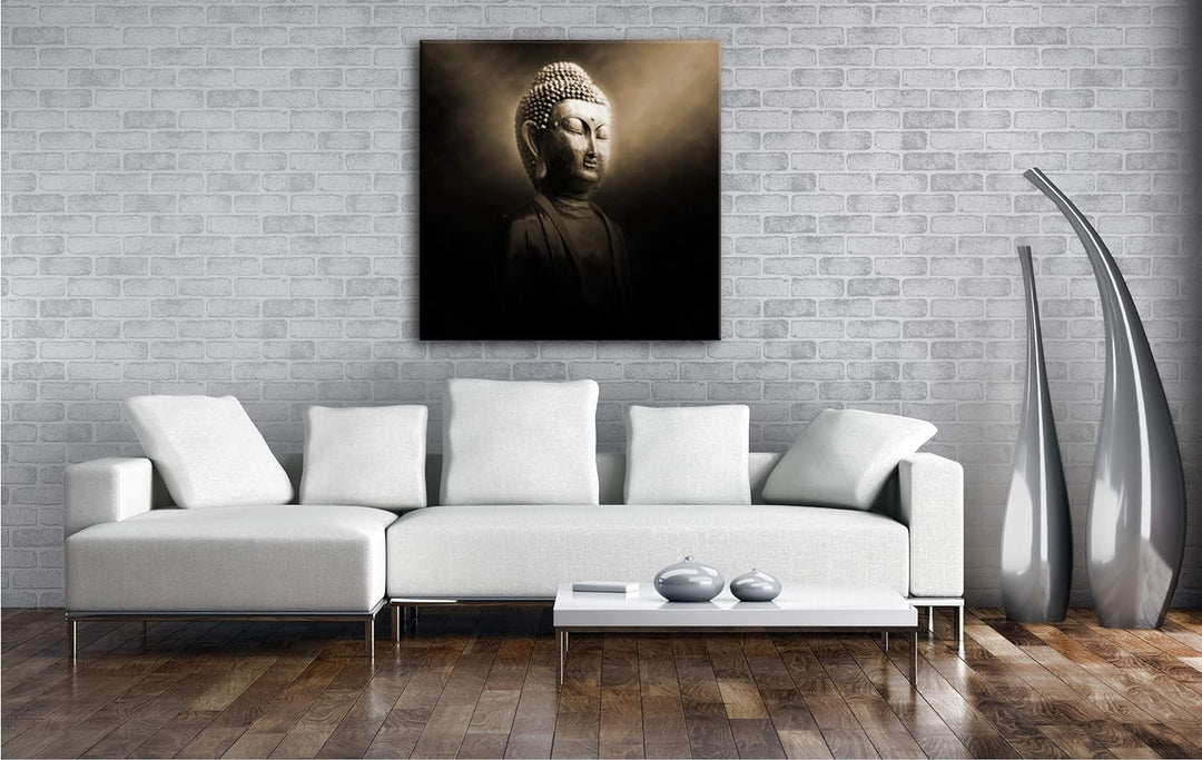 deyoli Dark Buddha Statur Format: 70x70 Effekt: Sepia als Leinwandbild, Motiv fertig gerahmt auf Ech