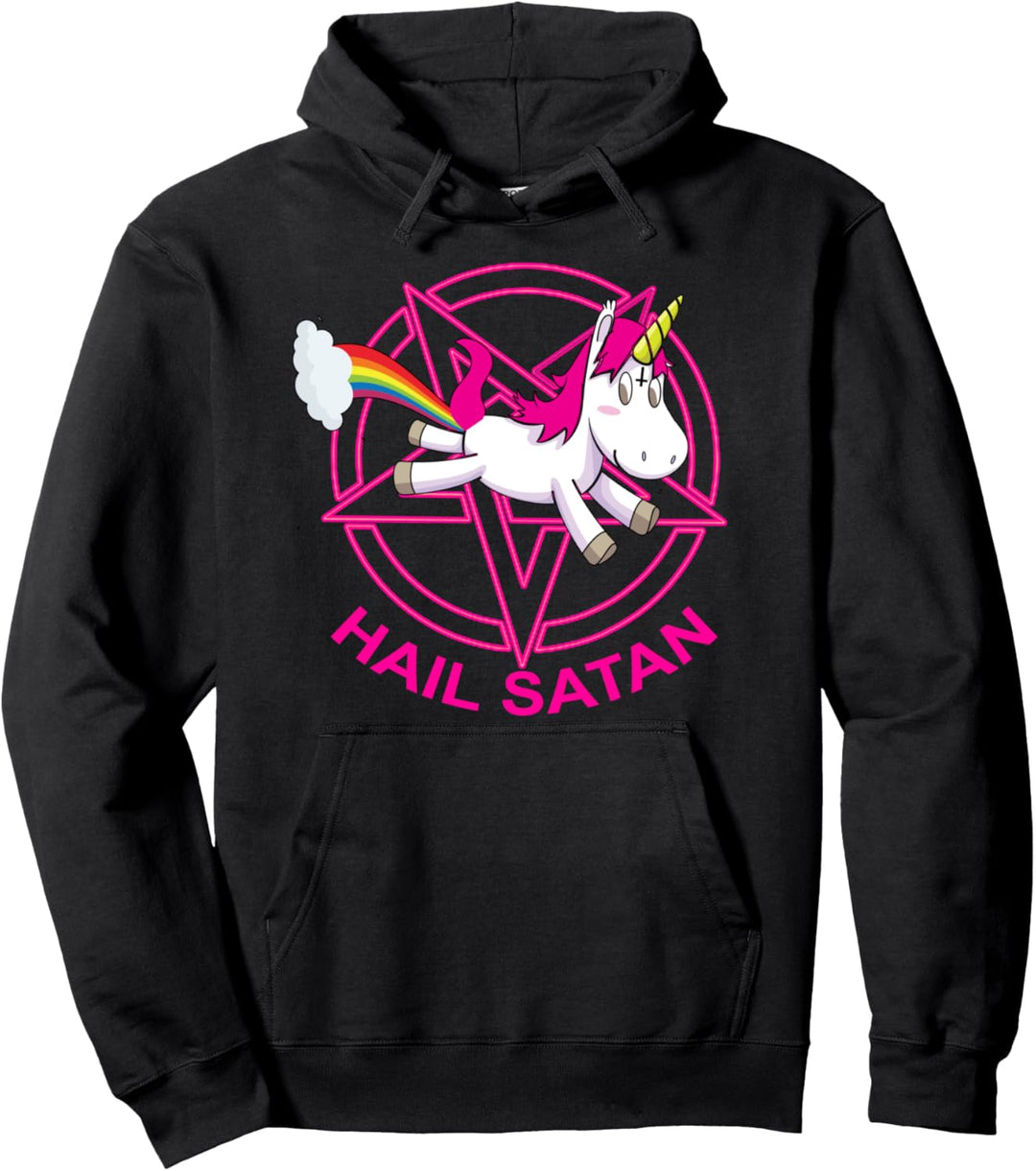 Hail Satan Unicorn mit Regenbogen - Death Metal Unicorn Pullover Hoodie