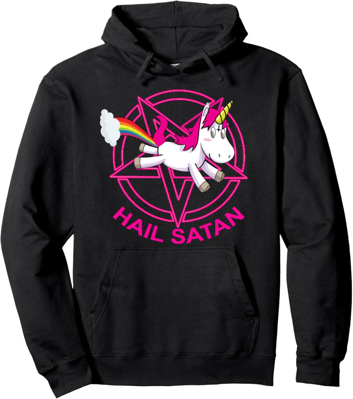 Hail Satan Unicorn mit Regenbogen - Death Metal Unicorn Pullover Hoodie