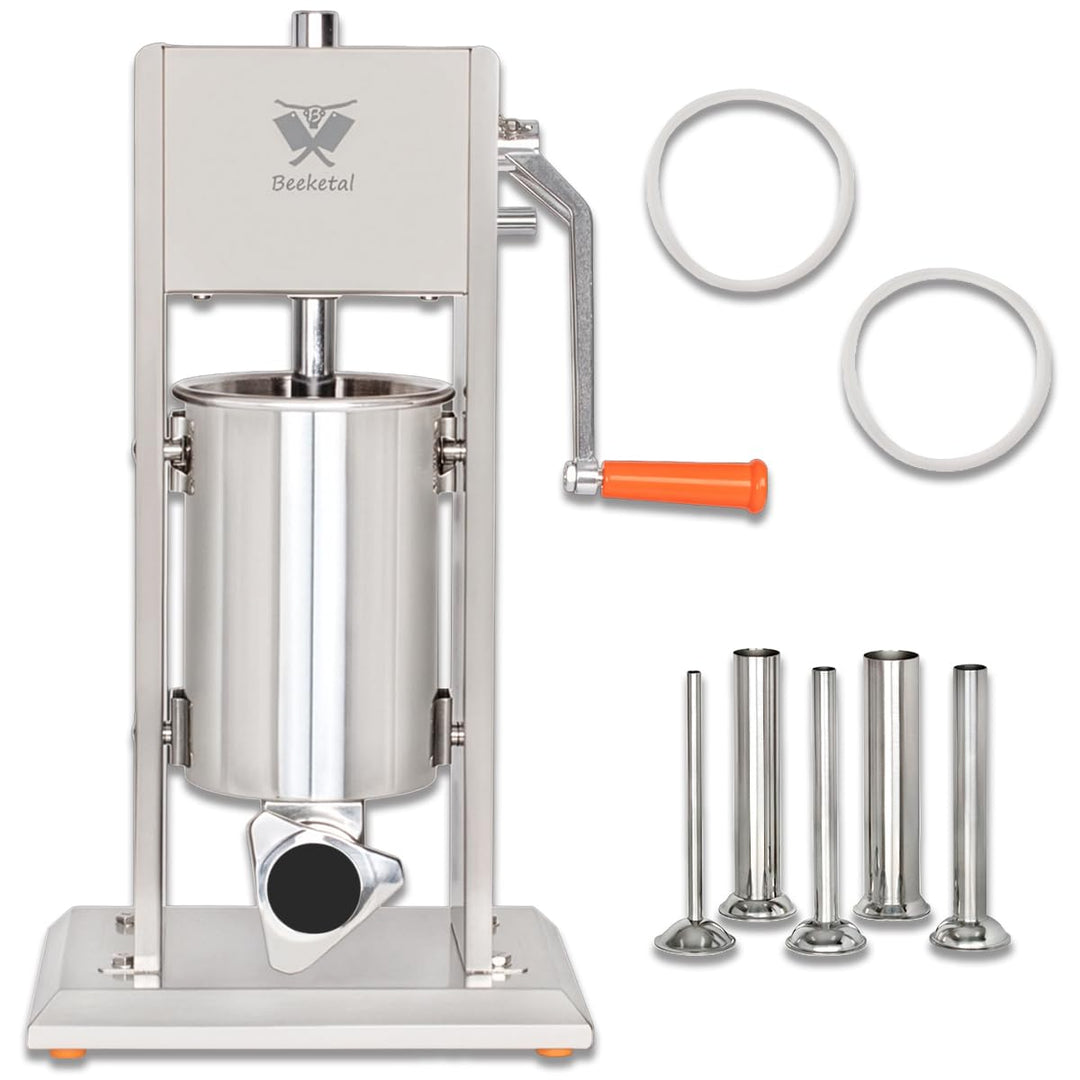 Beeketal 'BT03' Edelstahl Industrie Wurstfüllmaschine (3 L Volumen) SGS-geprüft, Profi Wurstfüller m