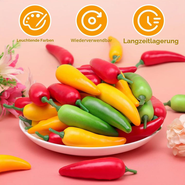 Gresorth 60 Stück Künstliche Lebensechte MINI Pfeffer Chili Deko Gefälschte Gemüse Party Festival De