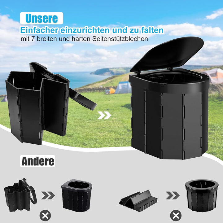 WADEO Tragbare Campingtoilette mit Deckel, Faltbare Toilette mit Belastbarkeit bis zu 200kg, Mobilto