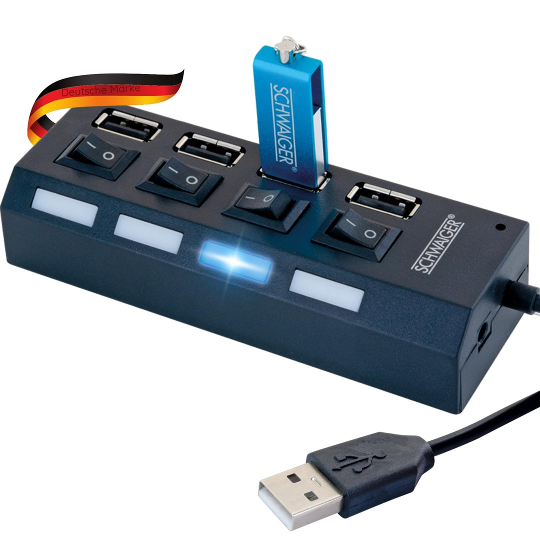 SCHWAIGER UH4 013 USB Hub USB-Verteiler Leiste 4-Fach USB 2.0A HighSpeed 480 Mbit/s Steckerleiste LE