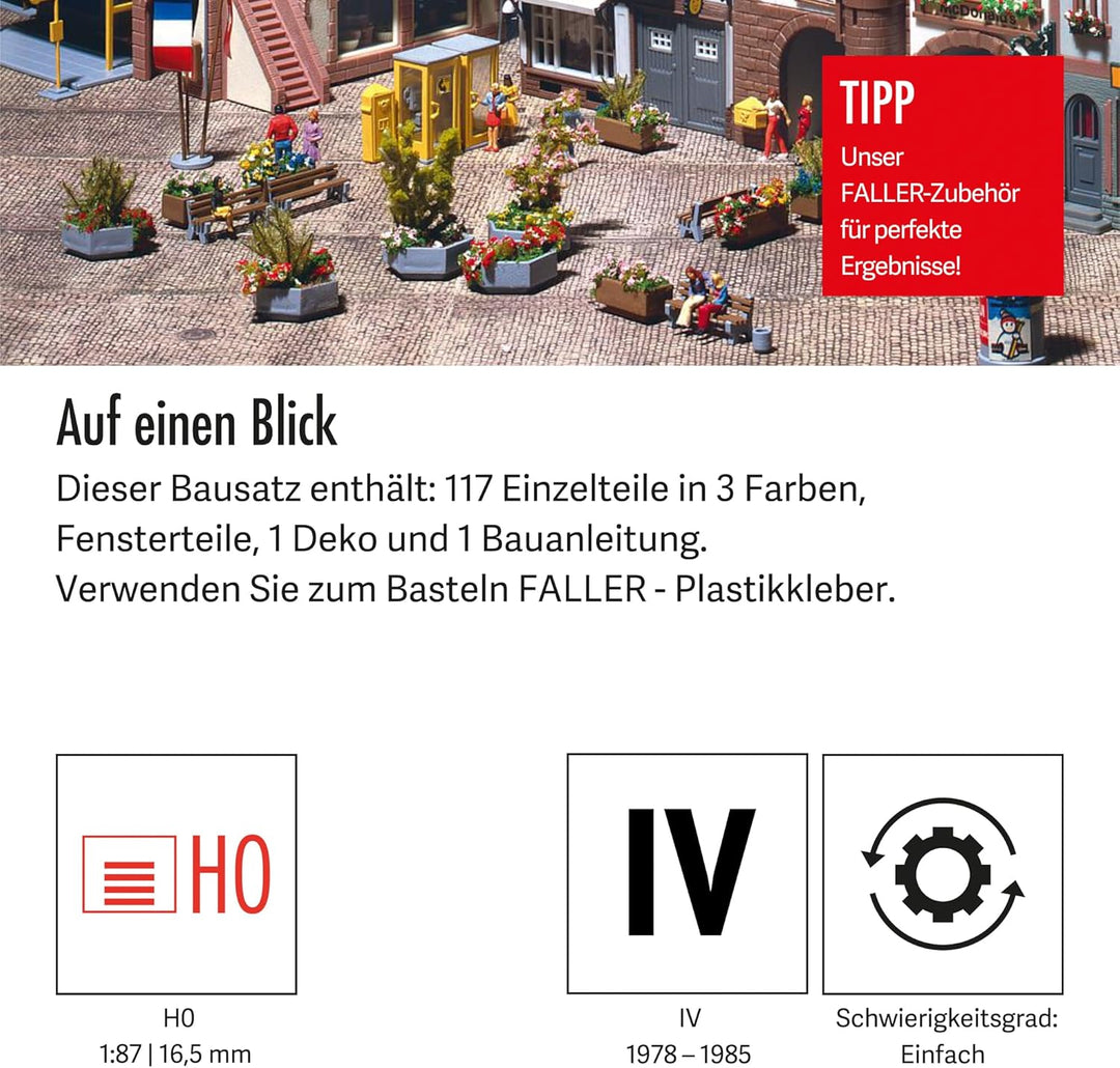 FALLER Stadtausschmückung Modellbausatz mit 117 Einzelteilen I Modelleisenbahn Zubehör H0 I Modellei