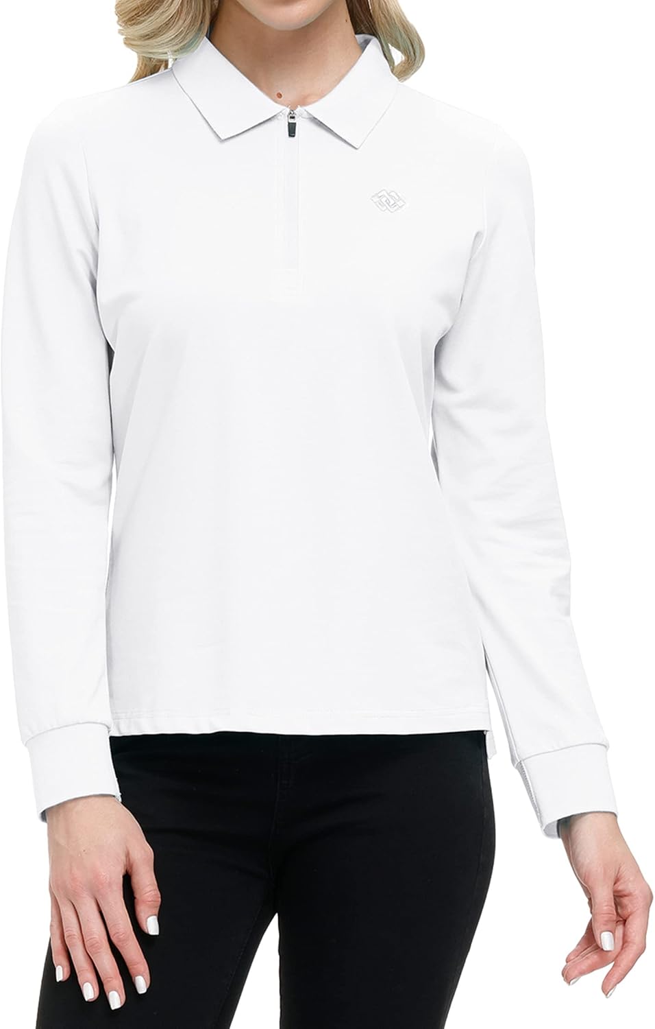 MoFiz Damen Poloshirt Langarm Baumwolle Polohemd Sport Polo Wintershirts mit Reissverschluss Kragen