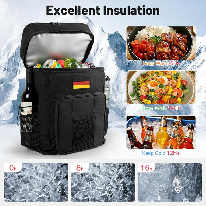 Kühltasche Isolierte Herren Damen: 30L Kühlrucksack Kühler Rucksack Leicht Schwarz, Schwarz