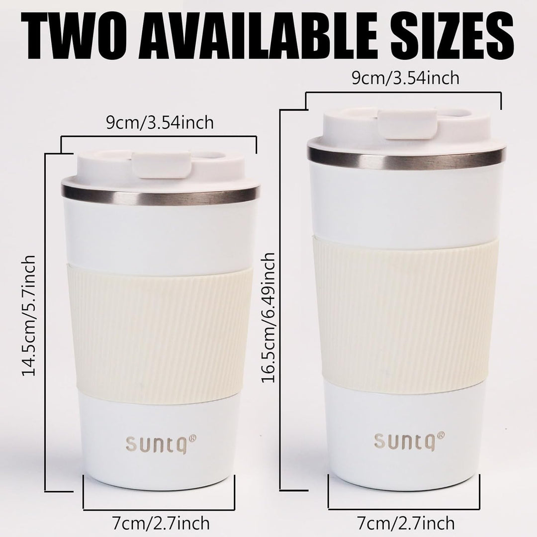 SUNTQ Kaffeebecher to go Thermo aus Edelstahl 380ml Thermobecher mit Gummierte Manschette Doppelwand