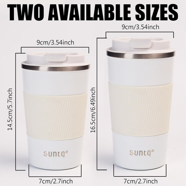 SUNTQ Kaffeebecher to go Thermo aus Edelstahl 380ml Thermobecher mit Gummierte Manschette Doppelwand