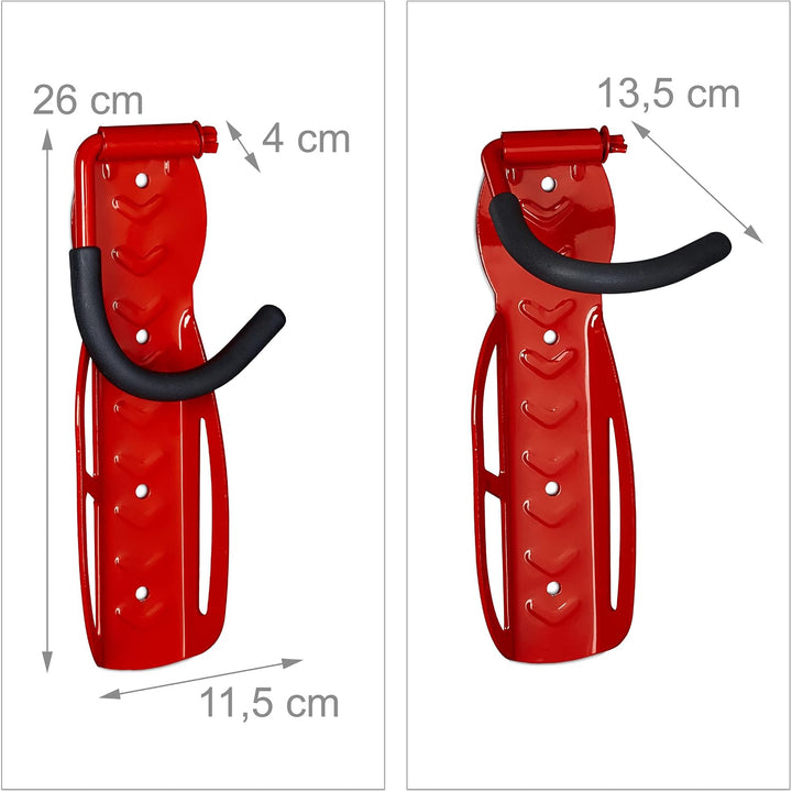 Relaxdays Fahrrad Wandhalterung 4er Set, belastbar bis 25 kg, klappbar, HBT: 26 x 11,5 x 13,5 cm, Fa