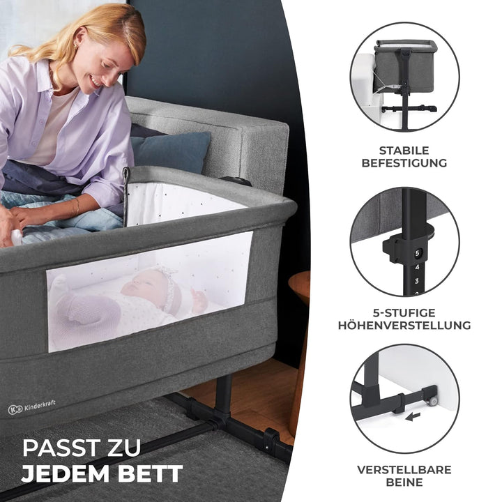 Kinderkraft NESTE GROW 3 in 1 Babybett, Beistellbett baby, Kinderbett ab Geburt für 2 Jahre, mit Mat
